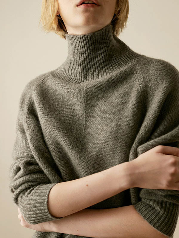 Grey Turtleneck Oversize Knit Sweaters