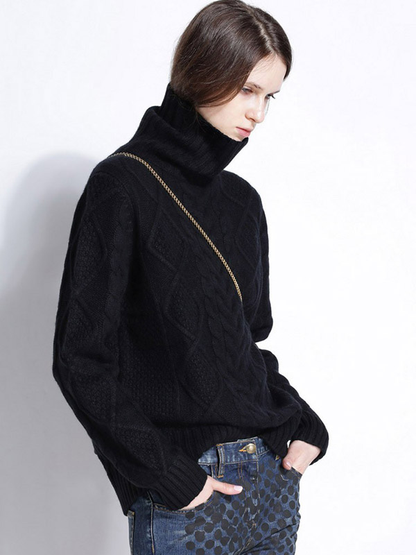 Black Turtleneck Oversize Heavy Knitted Sweaters