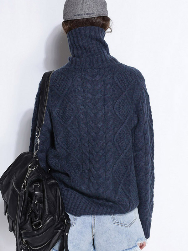 Navy Blue Turtleneck Oversize Heavy Knitted Sweaters