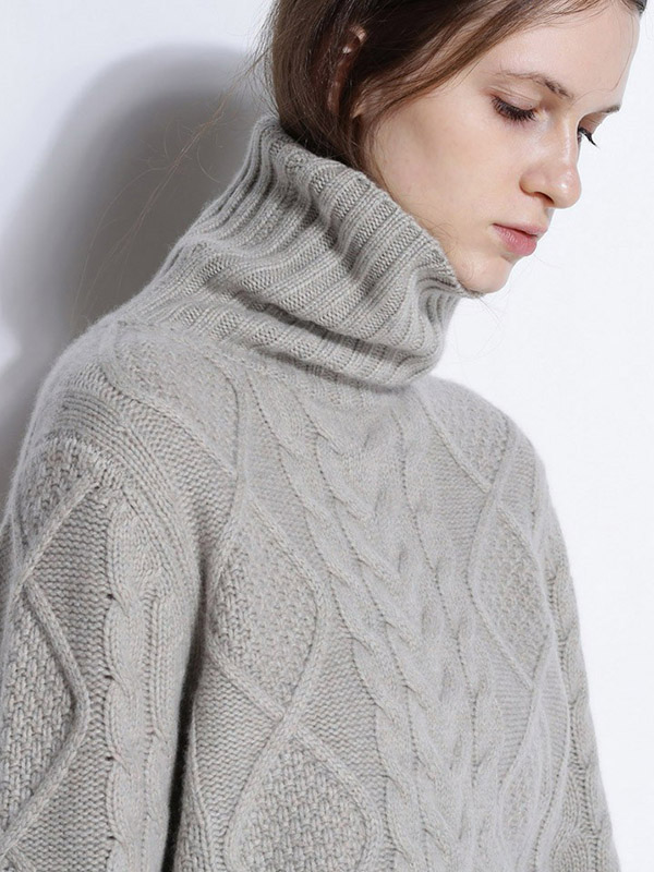 Apricot Turtleneck Oversize Heavy Knitted Sweaters