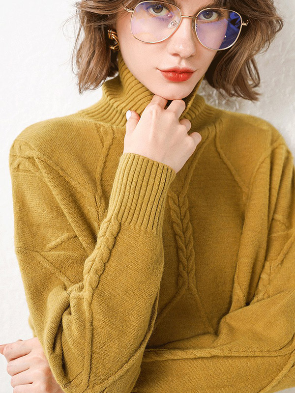 Yellow Split Elements Oversize Turtleneck Knit Sweaters