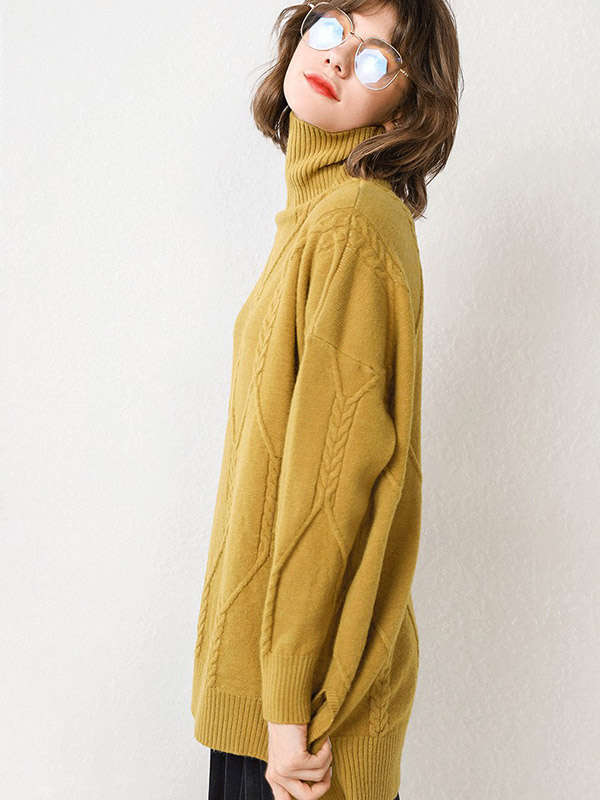 Yellow Split Elements Oversize Turtleneck Knit Sweaters