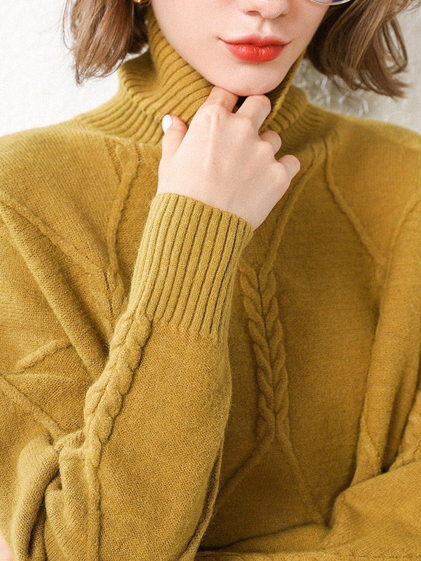 Yellow Split Elements Oversize Turtleneck Knit Sweaters