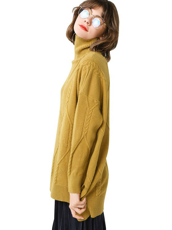 Yellow Split Elements Oversize Turtleneck Knit Sweaters