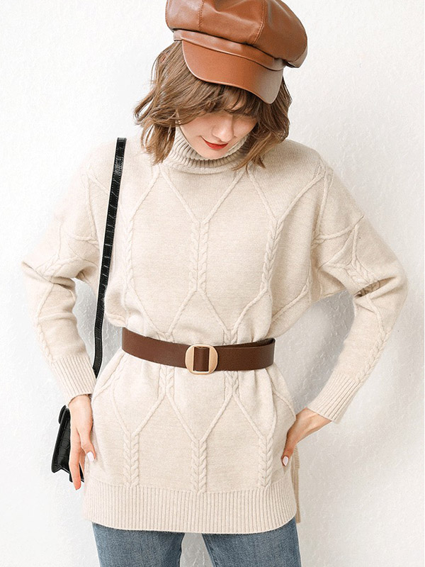 Apricot Split Elements Oversize Turtleneck Knit Sweaters