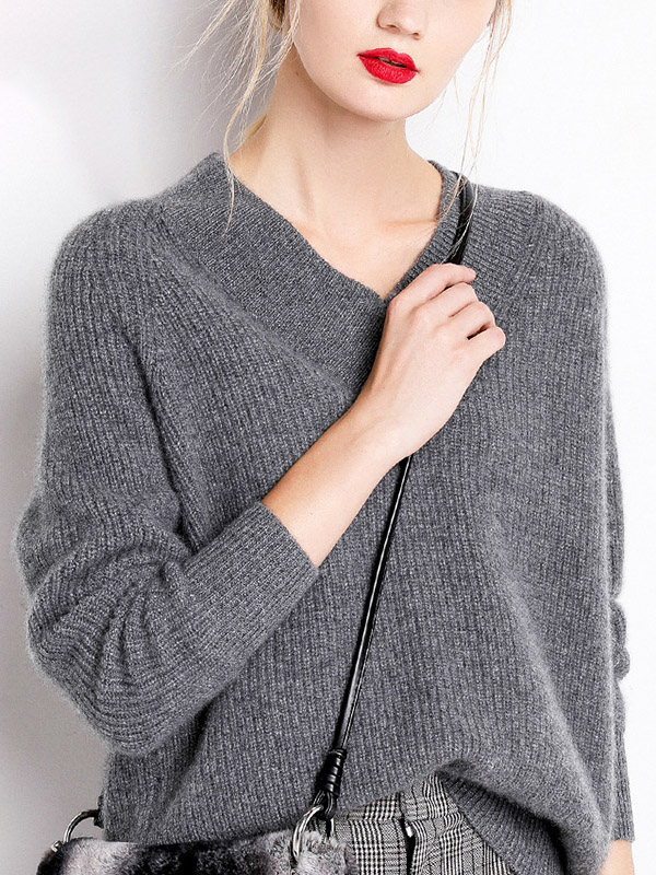 Grey V-neck Slim Fine Knitted Sweaters