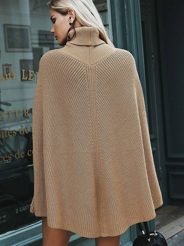 Camel Oversize Cape Sleeves Knit Sweaters