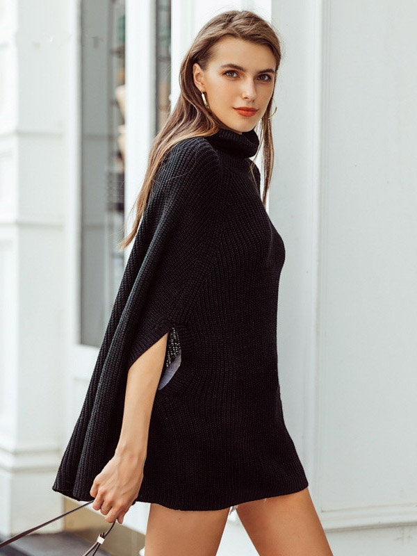 Black Oversize Cape Sleeves Knit Sweaters