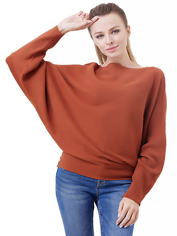 Brown Loose Fit Knit Sweaters With Cape Sleeves