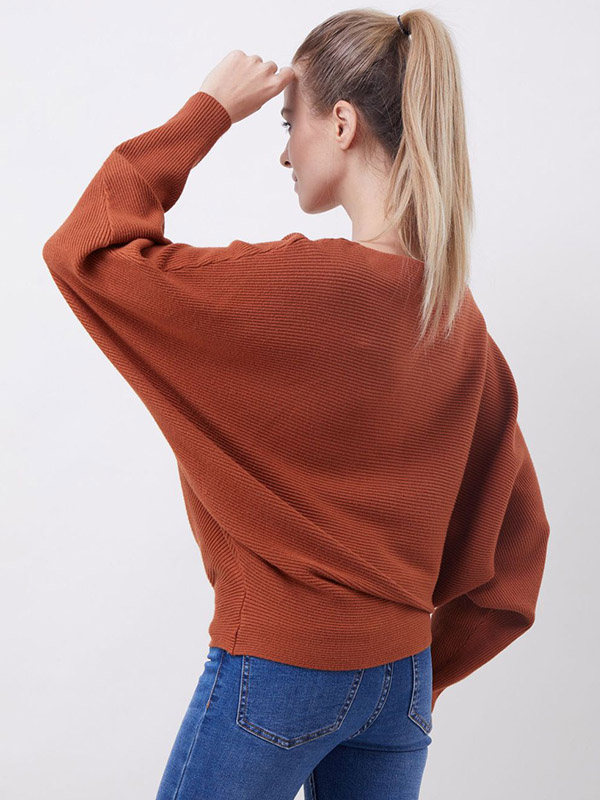 Brown Loose Fit Knit Sweaters With Cape Sleeves