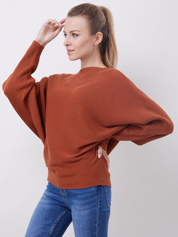 Brown Loose Fit Knit Sweaters With Cape Sleeves