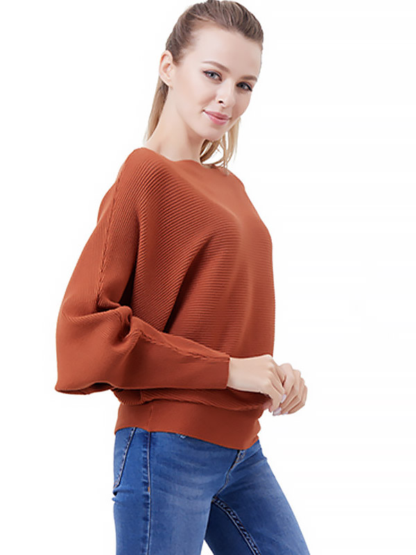 Brown Loose Fit Knit Sweaters With Cape Sleeves