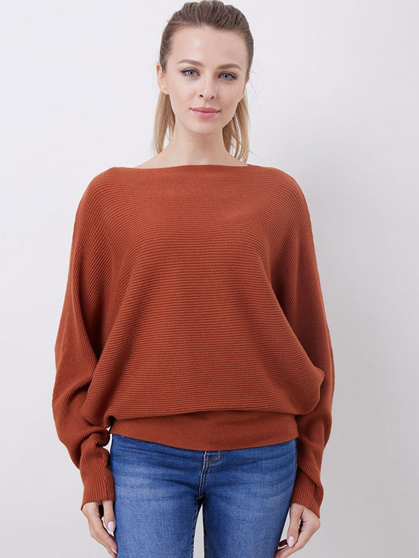 Brown Loose Fit Knit Sweaters With Cape Sleeves