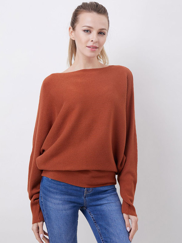 Brown Loose Fit Knit Sweaters With Cape Sleeves