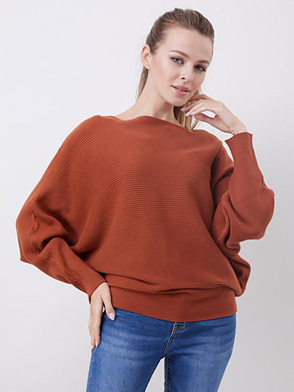 Brown Loose Fit Knit Sweaters With Cape Sleeves