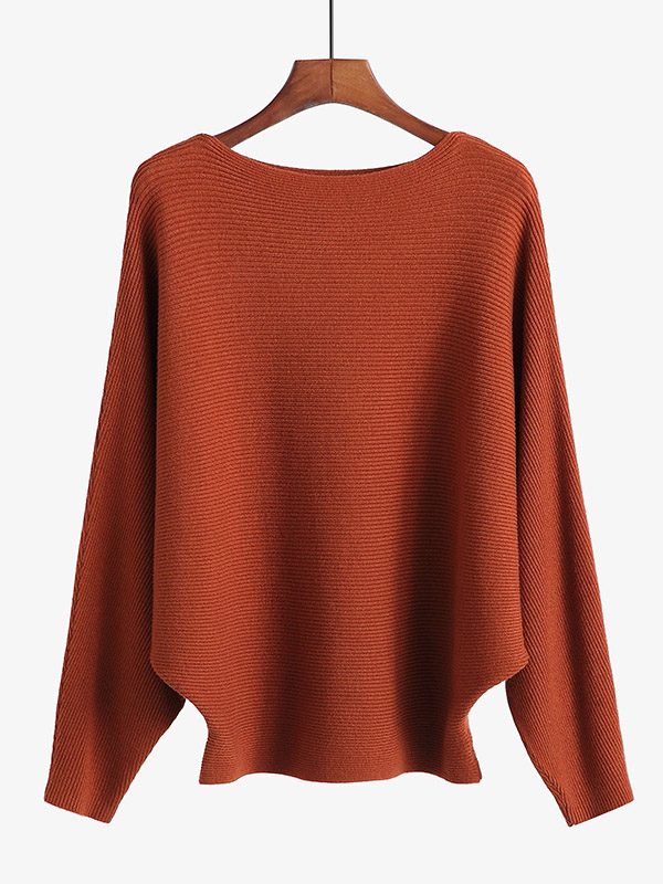 Brown Loose Fit Knit Sweaters With Cape Sleeves