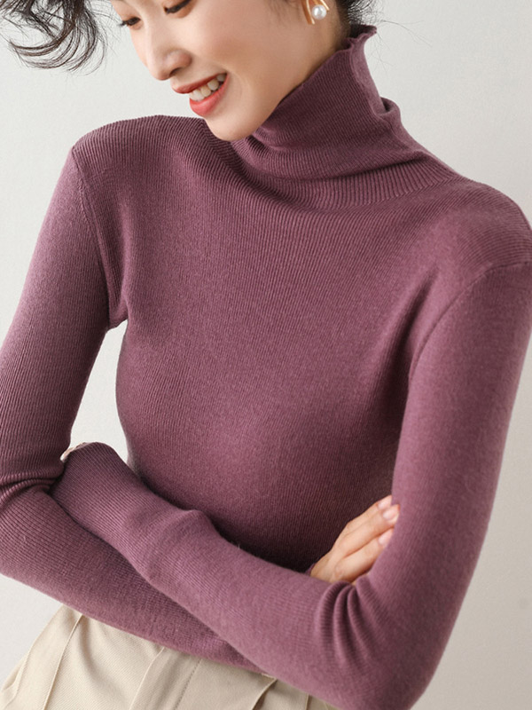 Purple Bodycon Classic Base Knit Sweaters