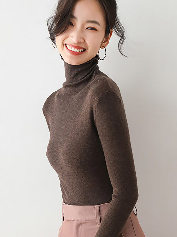 Brown Bodycon Classic Base Knit Sweaters