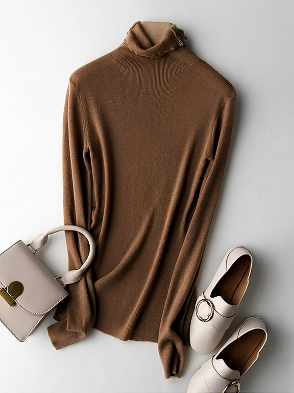 Brown Bodycon Classic Base Knit Sweaters