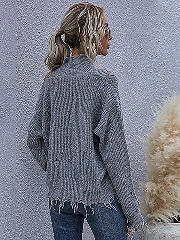 Grey Ripped Oversize Street Knit Sweaters