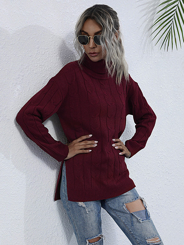 Red Oversize Split Knit Sweaters