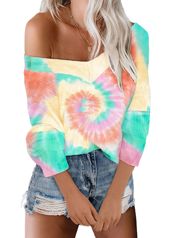 Yellow Tie-dye Printing Oversize Knit Sweaters