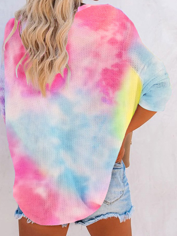 Blue Tie-dye Printing Oversize Knit Sweaters