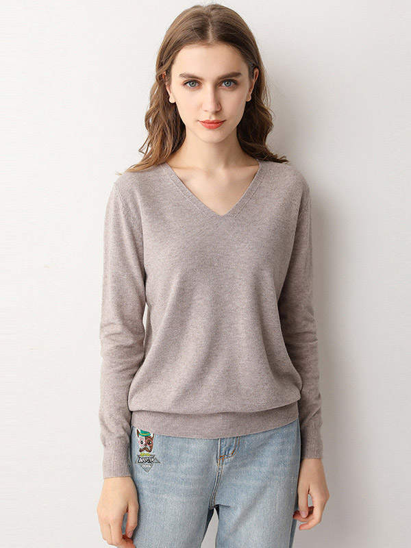 Camel V-neck Comfortable Base Knit Sweaters