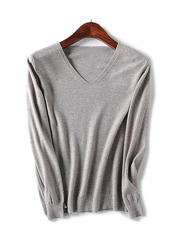 Camel V-neck Comfortable Base Knit Sweaters