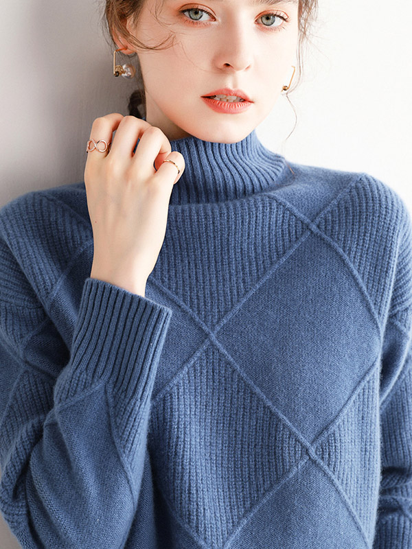 Blue Diamond Lattice Pattern Knit Sweaters