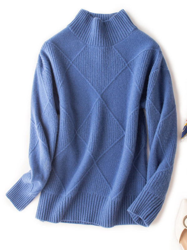 Blue Diamond Lattice Pattern Knit Sweaters