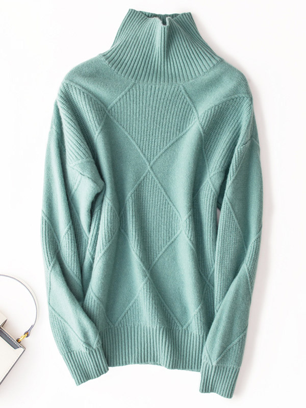 Green Diamond Lattice Pattern Knit Sweaters