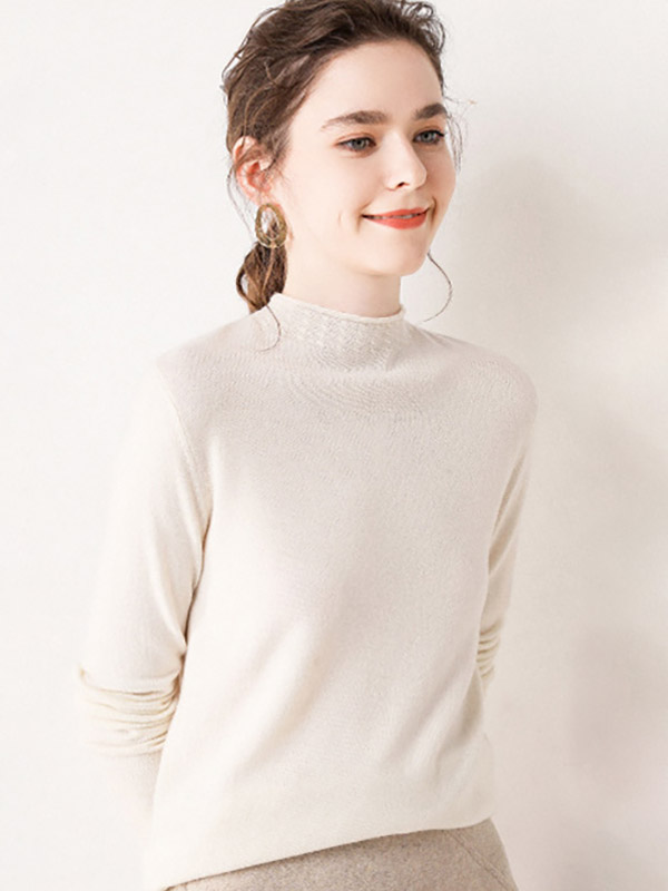 White Stand Collar Bodycon Knit Sweaters