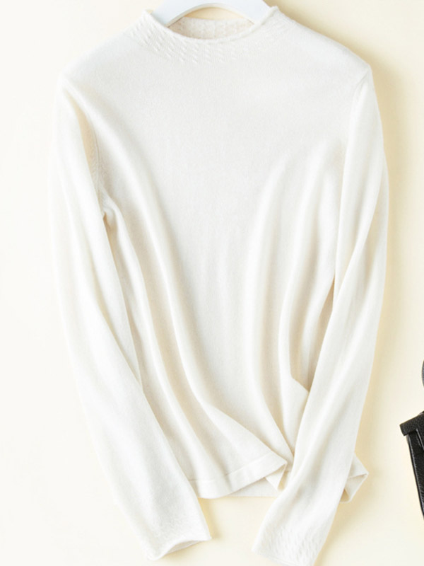 White Stand Collar Bodycon Knit Sweaters