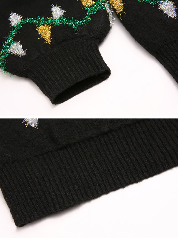 Black Christmas Colorful Lights Knit Sweaters