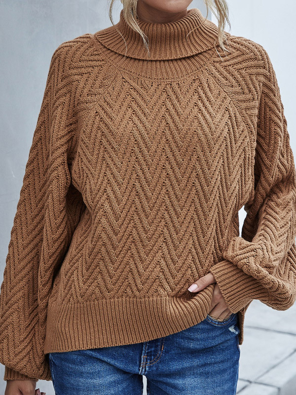 Brown Lantern Sleeves Heavy Knitted Sweaters