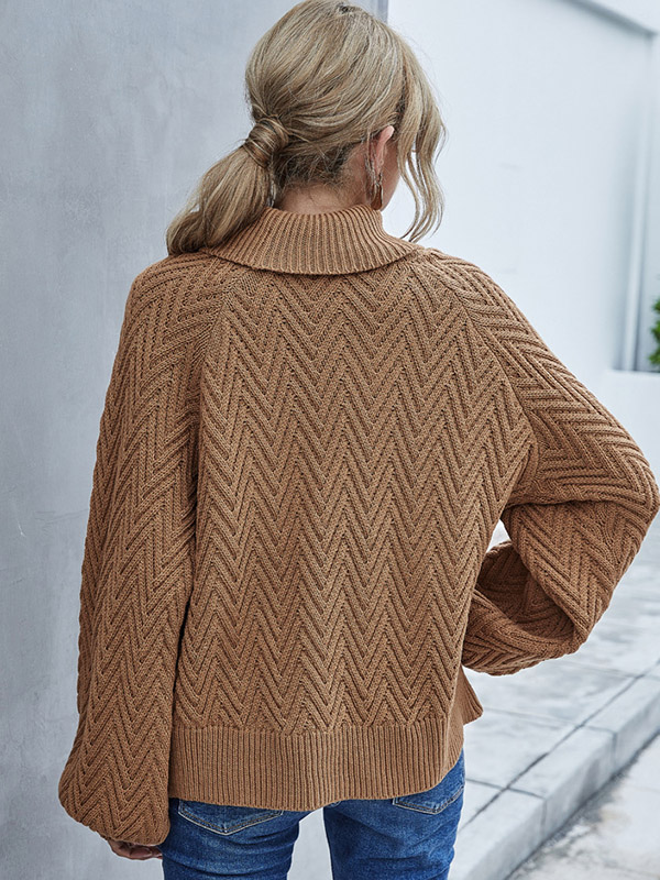 Brown Lantern Sleeves Heavy Knitted Sweaters