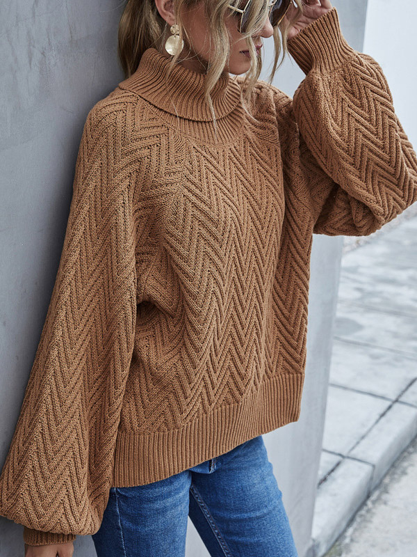 Brown Lantern Sleeves Heavy Knitted Sweaters