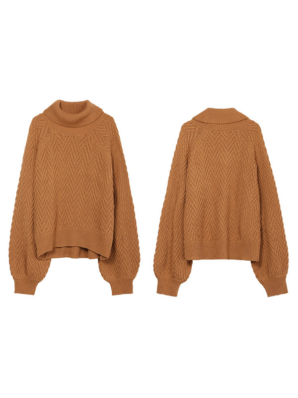 Brown Lantern Sleeves Heavy Knitted Sweaters