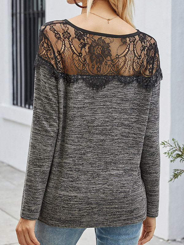 Grey Sexy Lace Fine Knitted Sweaters