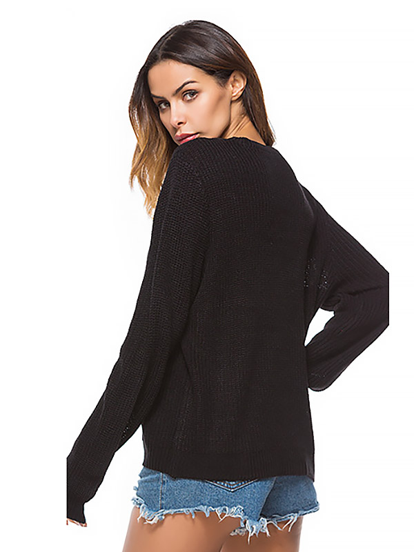 Black Deep V Base Knit Sweaters