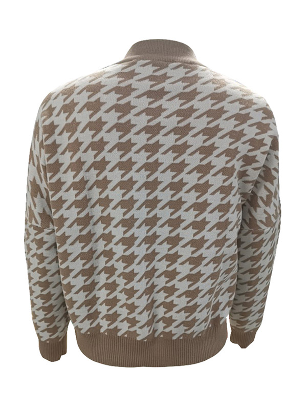 Khaki Retro Houndstooth Pattern Knit Sweaters