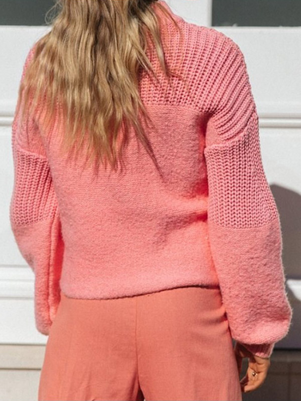 Pink Round Neck Fashionable Knit Sweaters