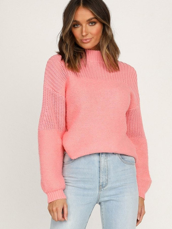 Pink Round Neck Fashionable Knit Sweaters