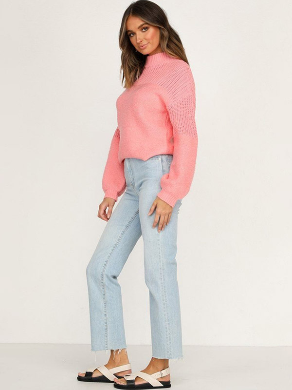 Pink Round Neck Fashionable Knit Sweaters