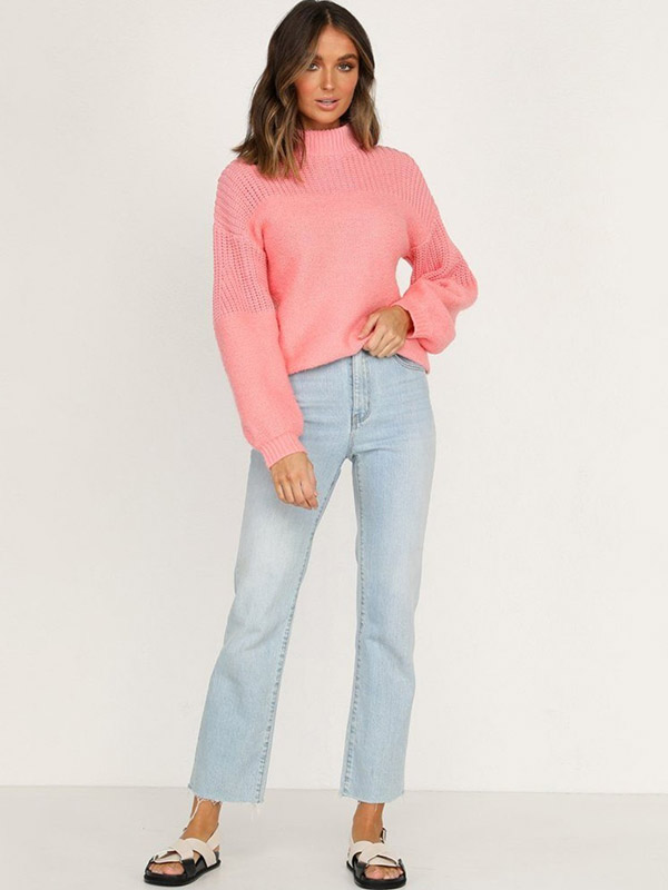 Pink Round Neck Fashionable Knit Sweaters