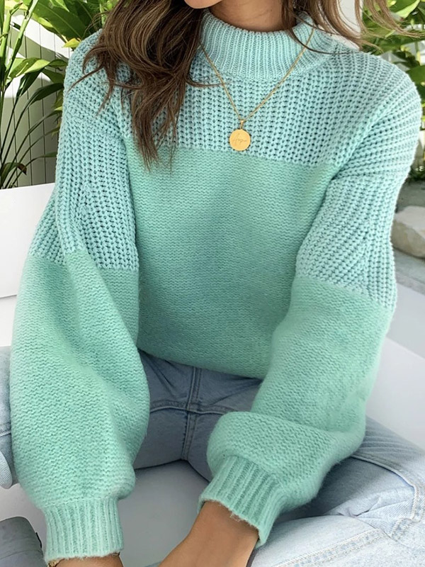 Green Round Neck Fashionable Knit Sweaters