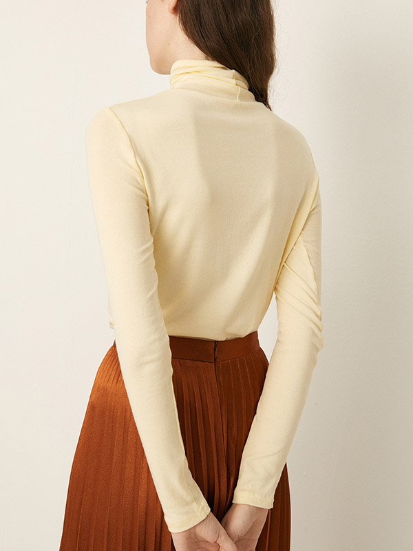 Beige Funnel Neck Base Fine Knitted Sweaters