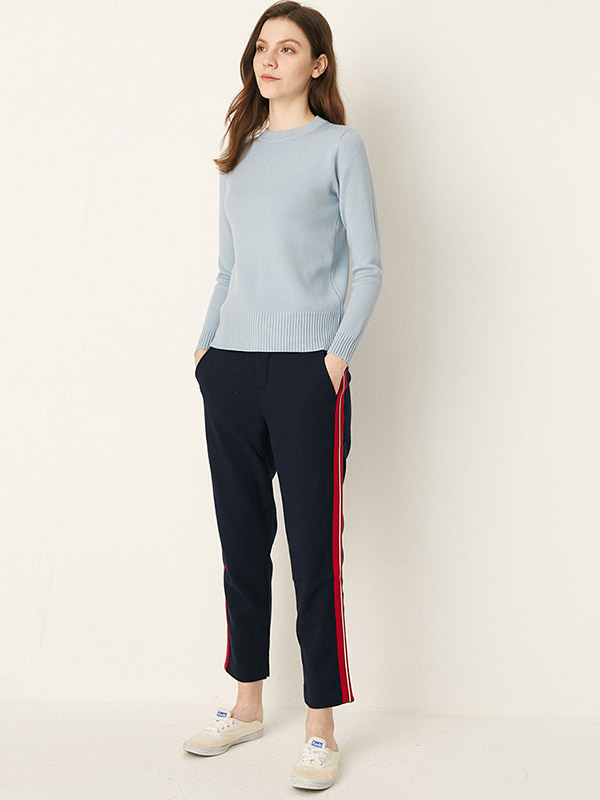 Blue Bottoming Round Neck Bodycon Knit Sweaters