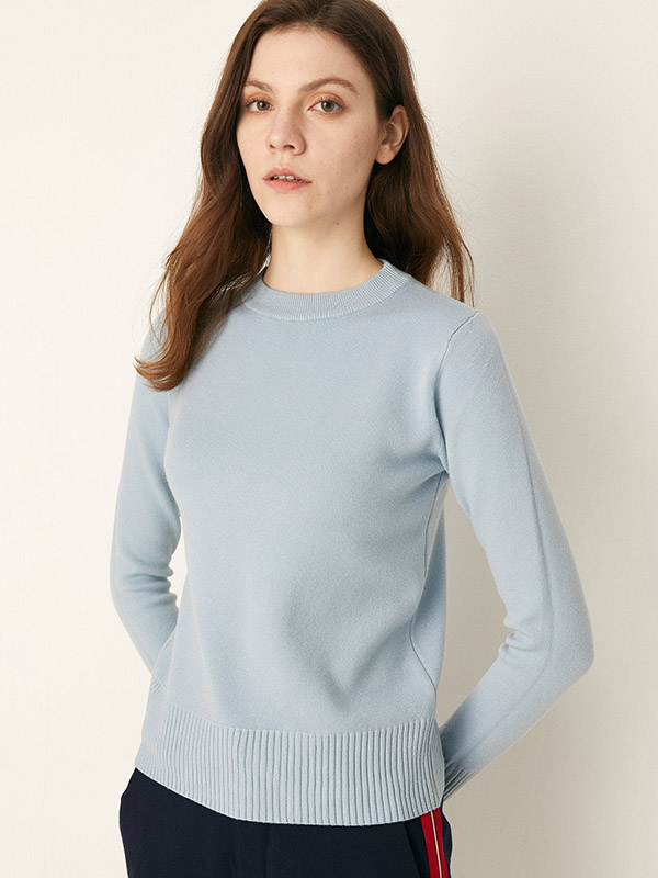 Blue Bottoming Round Neck Bodycon Knit Sweaters